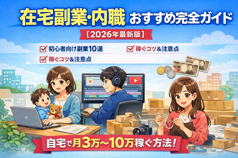 2026年最新｜初心者におすすめの在宅副業・内職を10選紹介！スキル不要の仕事から高単価案件まで、稼ぐコツや注意点、体験談と収入事例も解説。