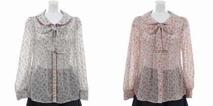LODISPOTTO 通販の花柄シフォン2枚衿ボウタイブラウス