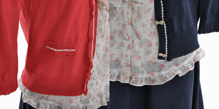 LODISPOTTO (ロディスポット) 通販 レース付ニットカーデＸインナー花柄ブラウスアンサンブル