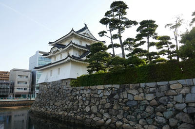 お堀の向こうに高松城の櫓と石垣。