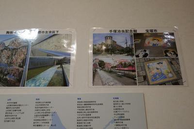 手塚修記念館の、リボンの騎士や鉄腕アトムのタイルの写真。