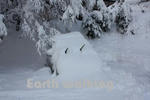 地獄谷で雪に埋もれた軽自動車