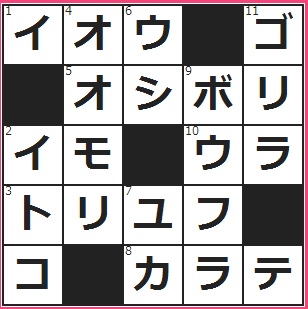 CMサイト　クロスワード答え　8/11　元素記号はＳ　おかあさんのいもうとのこどもはぼくのこれ