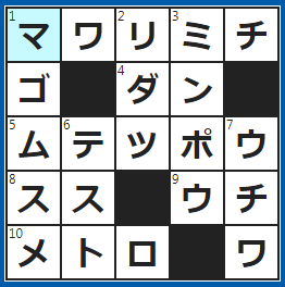 クロスワードの答え　2022/11/3　通行止めのため、ぐるりと迂回