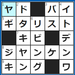 クロスワードの答え　2023/1/27　温泉○○で浴衣に着替える
