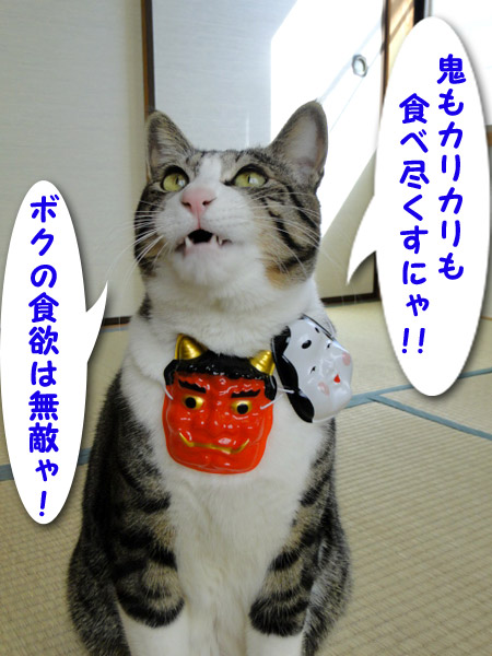 鬼もカリカリも食べつくすにゃ♪