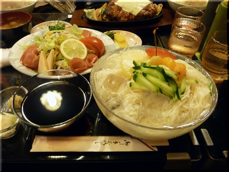 冷むぎ(大盛り)+ハムサラダ