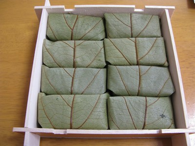 柿の葉寿司　中ふたを開けたところ