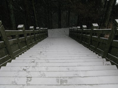 雪が積もった石段（奥の院前）
