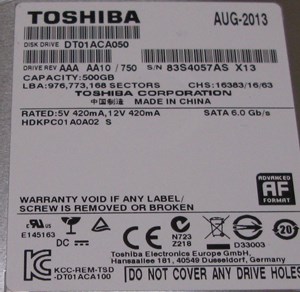 東芝　DT01aca050のラベル