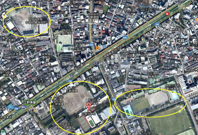 世田谷学園、三宿中学校、池尻小学校　校庭の広さを比較