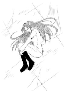 冷たい床の上で…