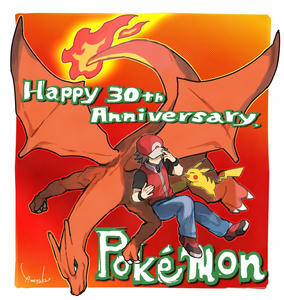 【二次創作・ファンアート】ポケモン／レッド、ピカチュウ、リザードン