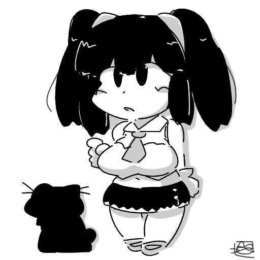 mike neko 猫 三毛 にゃご school girl japanese brunet sweater twin tail bunches angel wings two ponytails dog ears or pigtails sake doburoku big breast