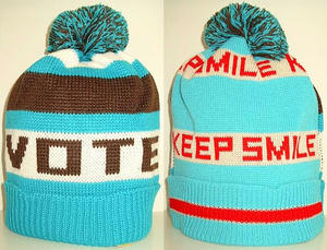 ボンボンツキ ニット CAP Blue