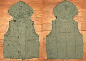 キルティング フーデッド ベスト Khaki