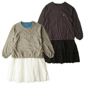 フィス　16/-テンジクハナガラカットワークL/Sヒザタケワンピース