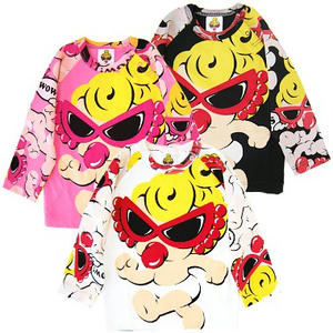 ヒステリックミニ　ダッシュアウトベビー総柄ラグランTシャツ